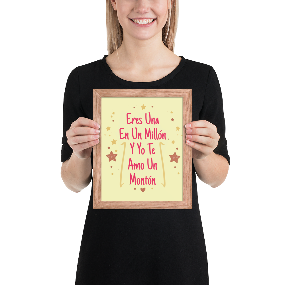 Cuadro Infantil Enmarcado – Eres una en un millón y yo te amo demasiado – Arte Tierno para Niñas – Spanish Nursery Wall Print