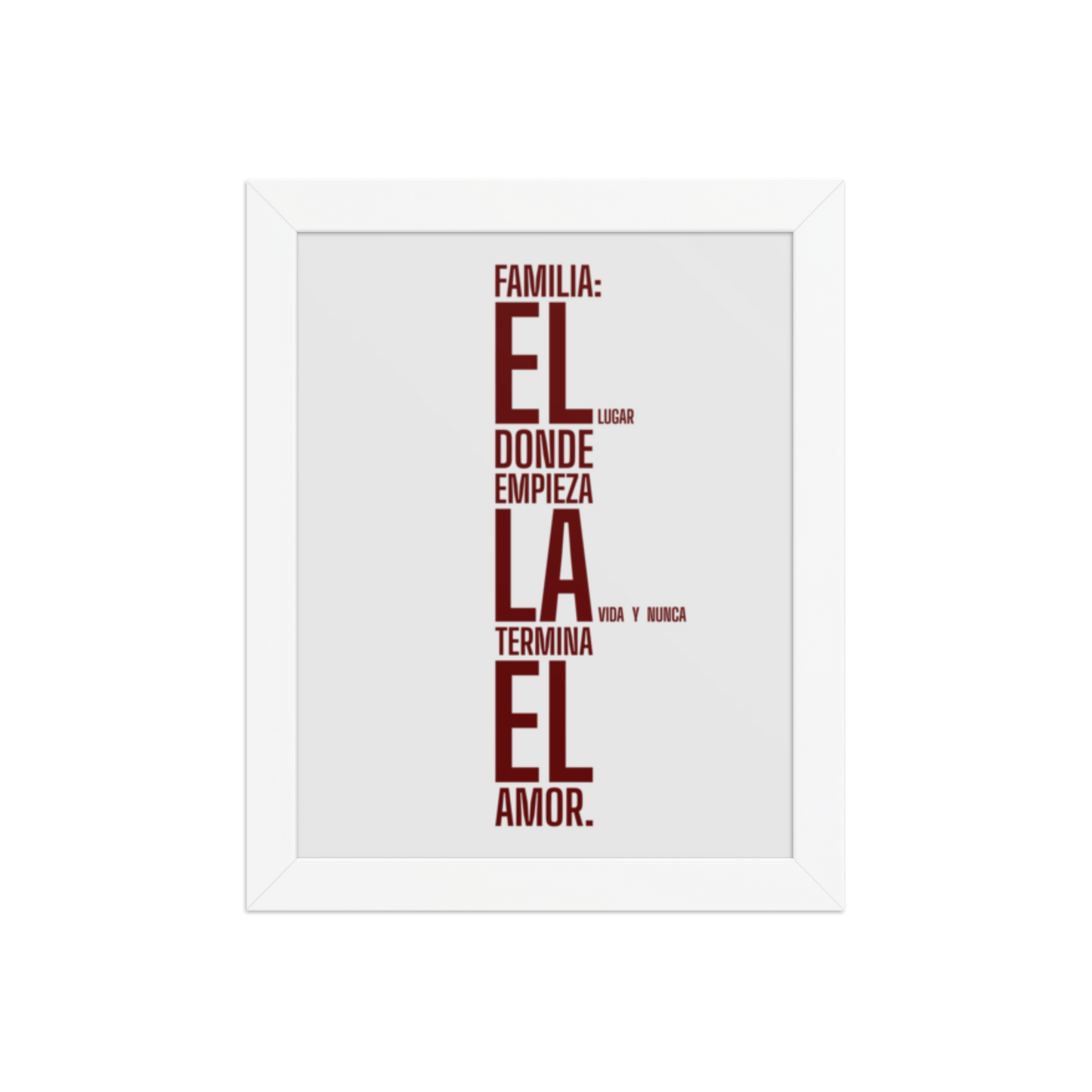 Cuadro Enmarcado – Familia: el lugar donde empieza la vida y nunca termina el amor – Family Begins Life, Love Never Ends Print