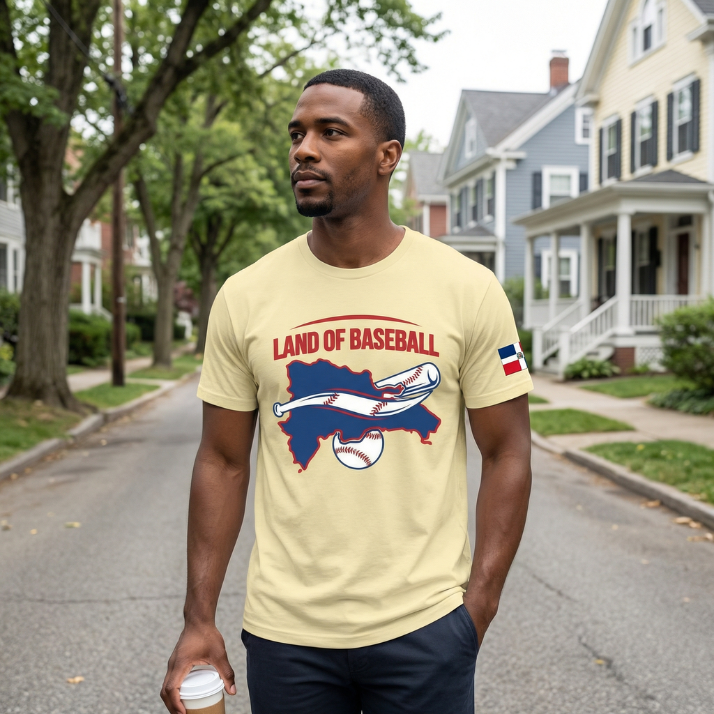 Land of Baseball T-Shirt | Dominican Map – Filled in Blue & Red