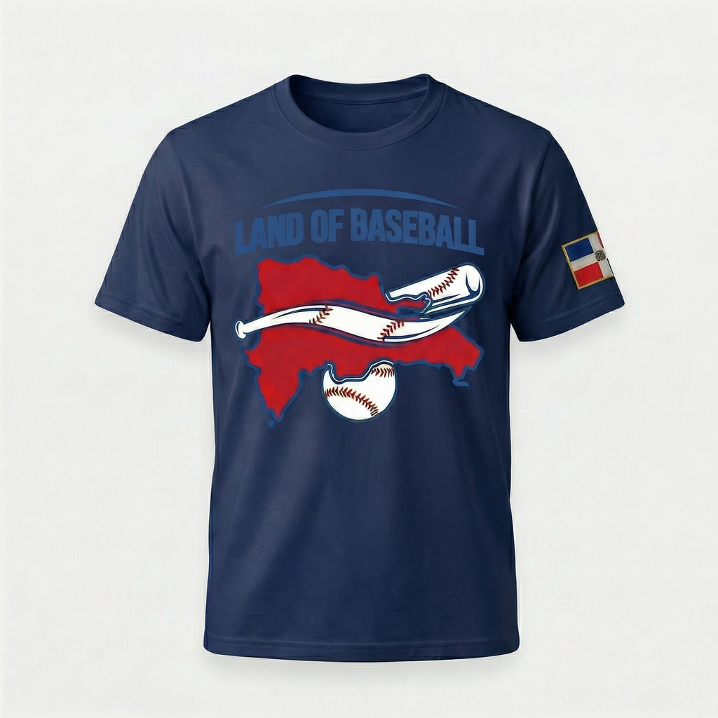 Land of Baseball T-Shirt | Dominican Map – Filled in Red & Blue