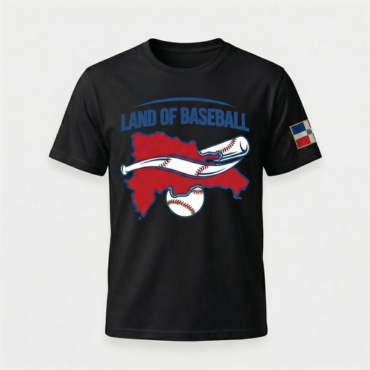 Land of Baseball T-Shirt | Dominican Map – Filled in Red & Blue