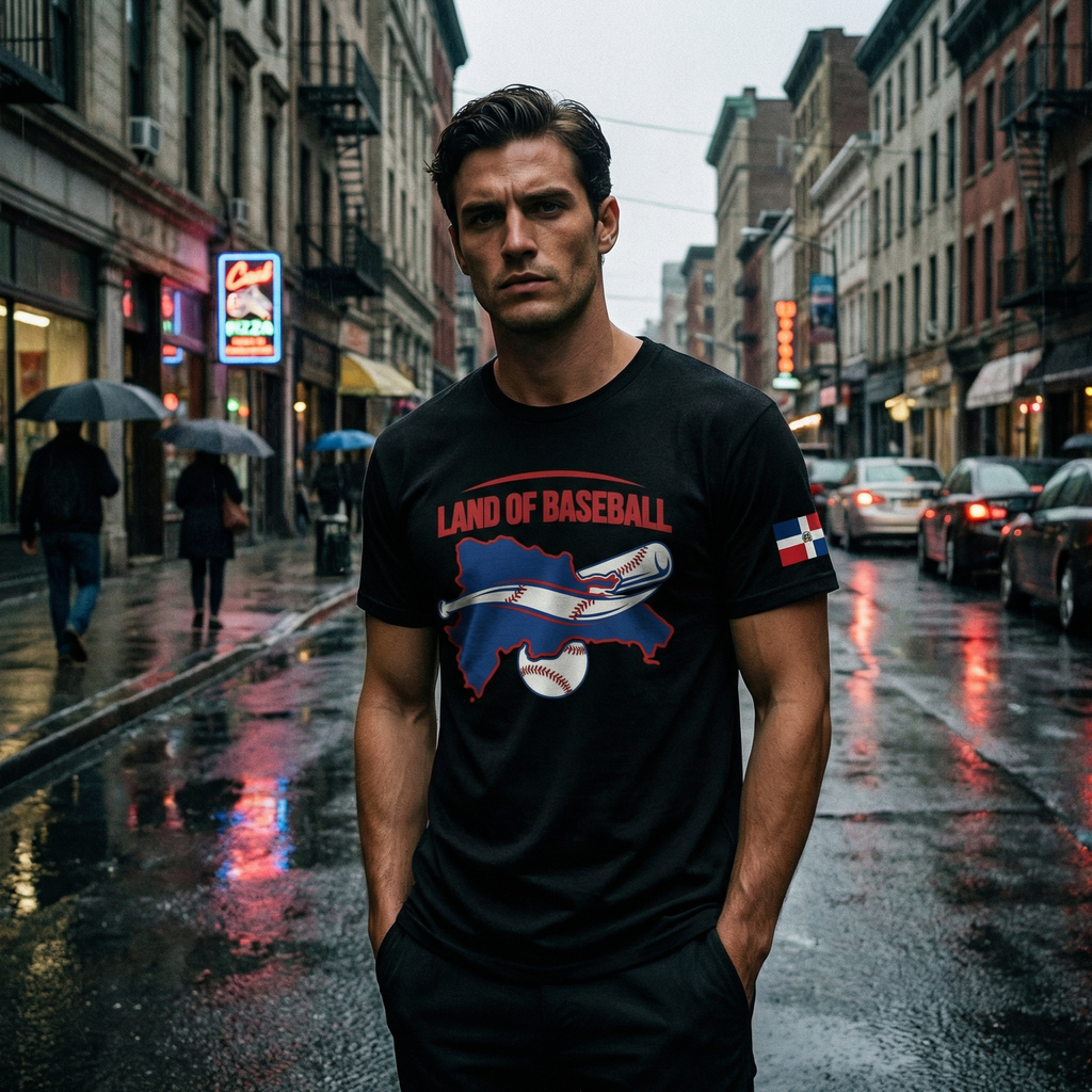 Land of Baseball T-Shirt | Dominican Map – Filled in Blue & Red
