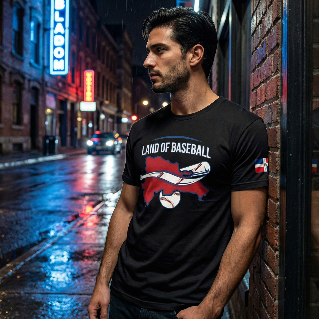 Land of Baseball T-Shirt | Dominican Map –Filled in  Red & White