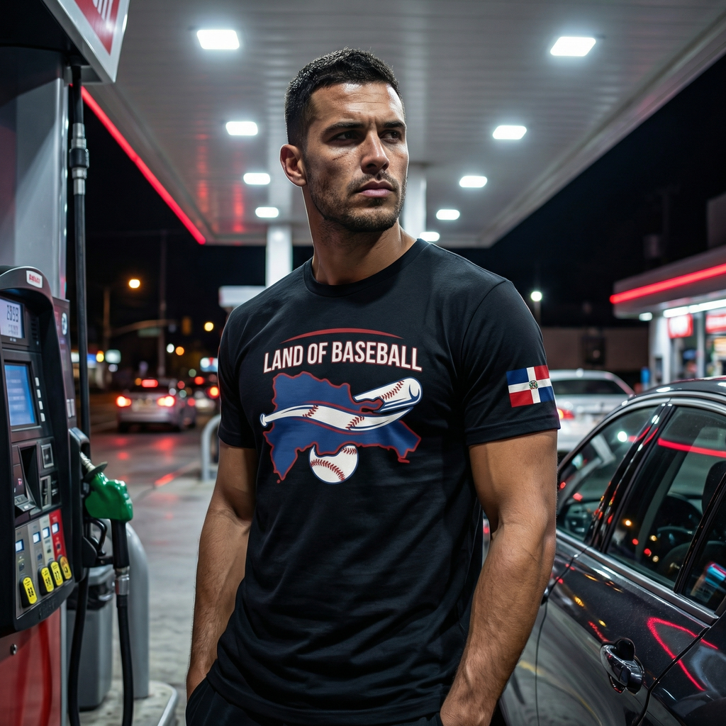 Land of Baseball T-Shirt | Dominican Map –Filled in  Blue & White