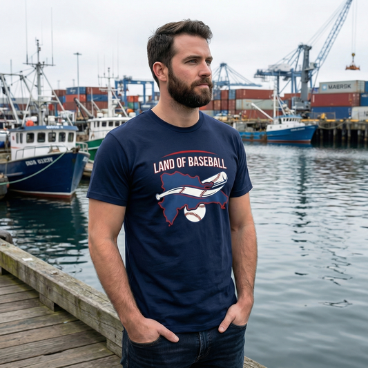 Land of Baseball T-Shirt | Dominican Map –Filled in  Blue & White