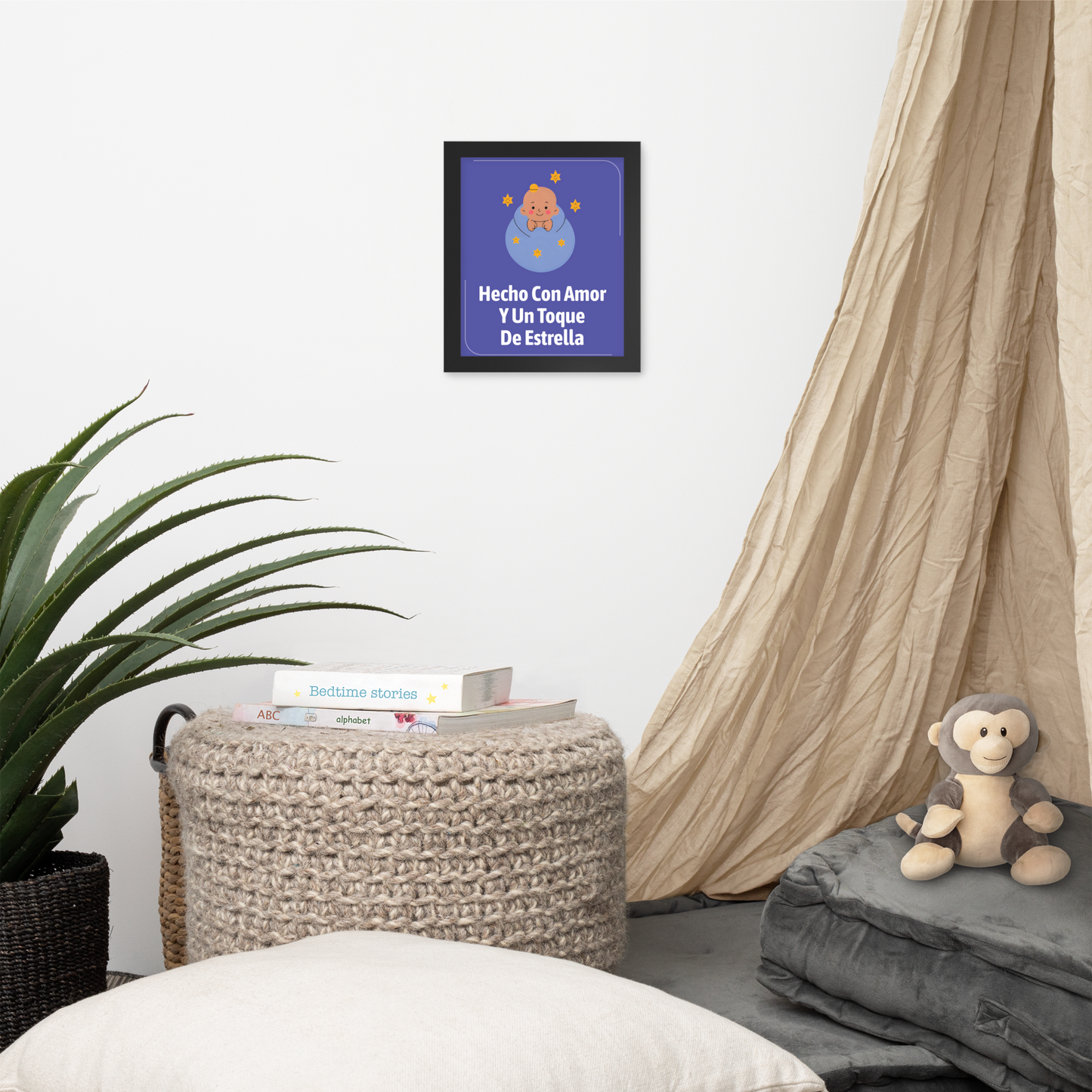Cuadro Infantil Enmarcado – Hecho con amor y un poco de estrella – Decoración Dulce para Niños – Spanish Nursery Wall Art