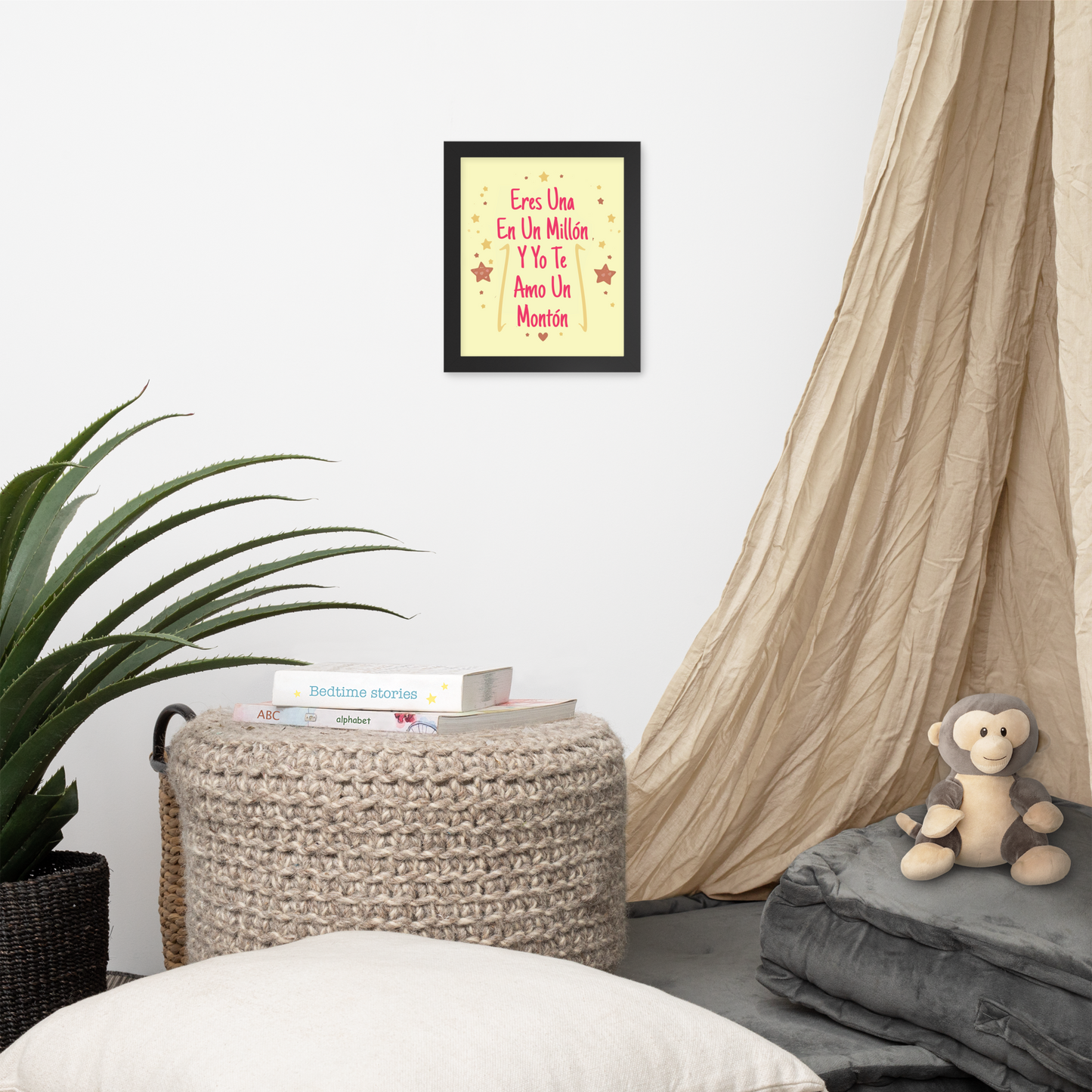 Cuadro Infantil Enmarcado – Eres una en un millón y yo te amo demasiado – Arte Tierno para Niñas – Spanish Nursery Wall Print