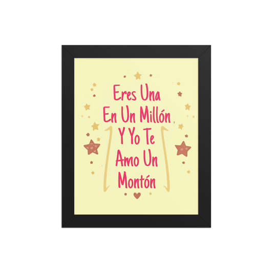 Cuadro Infantil Enmarcado – Eres una en un millón y yo te amo demasiado – Arte Tierno para Niñas – Spanish Nursery Wall Print