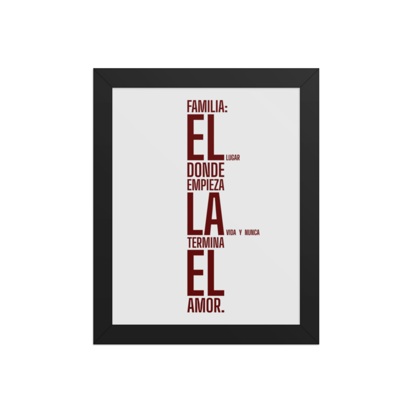 Cuadro Enmarcado – Familia: el lugar donde empieza la vida y nunca termina el amor – Family Begins Life, Love Never Ends Print