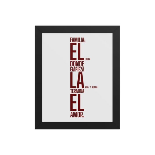 Cuadro Enmarcado – Familia: el lugar donde empieza la vida y nunca termina el amor – Family Begins Life, Love Never Ends Print