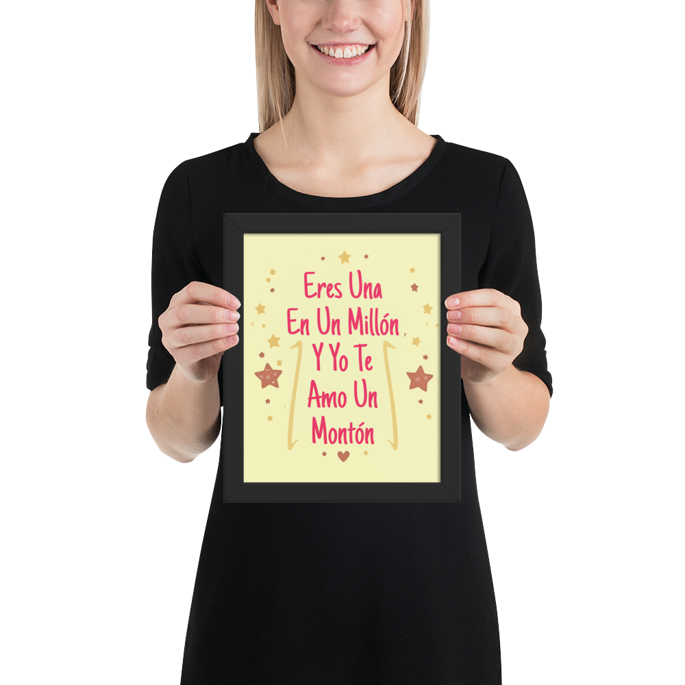 Cuadro Infantil Enmarcado – Eres una en un millón y yo te amo demasiado – Arte Tierno para Niñas – Spanish Nursery Wall Print