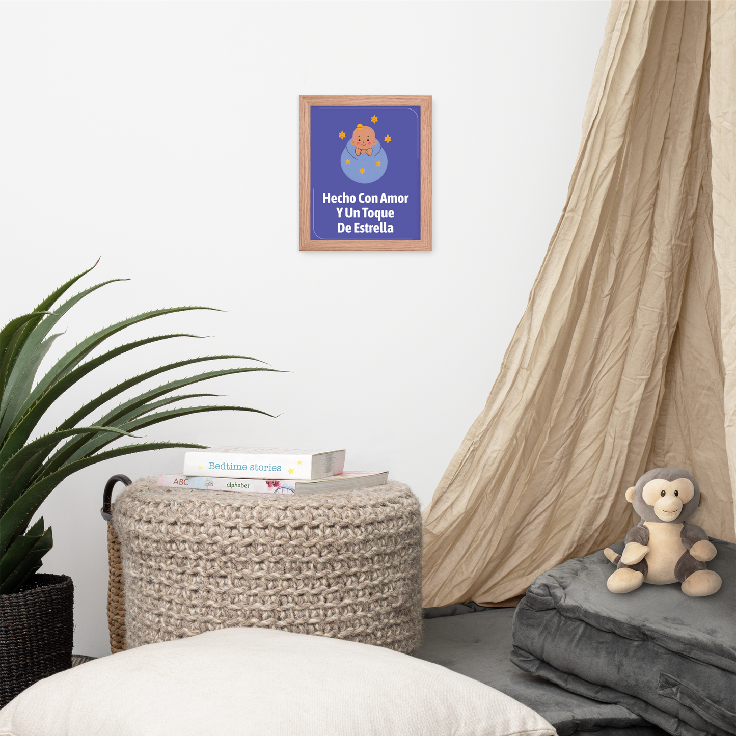 Cuadro Infantil Enmarcado – Hecho con amor y un poco de estrella – Decoración Dulce para Niños – Spanish Nursery Wall Art