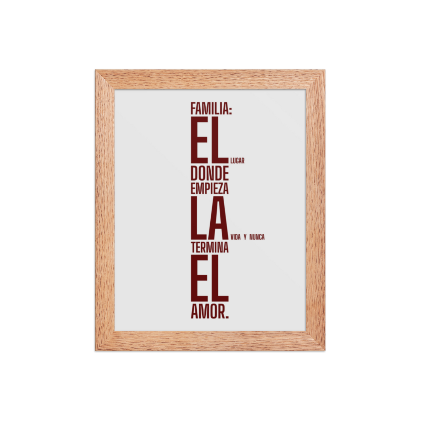 Cuadro Enmarcado – Familia: el lugar donde empieza la vida y nunca termina el amor – Family Begins Life, Love Never Ends Print