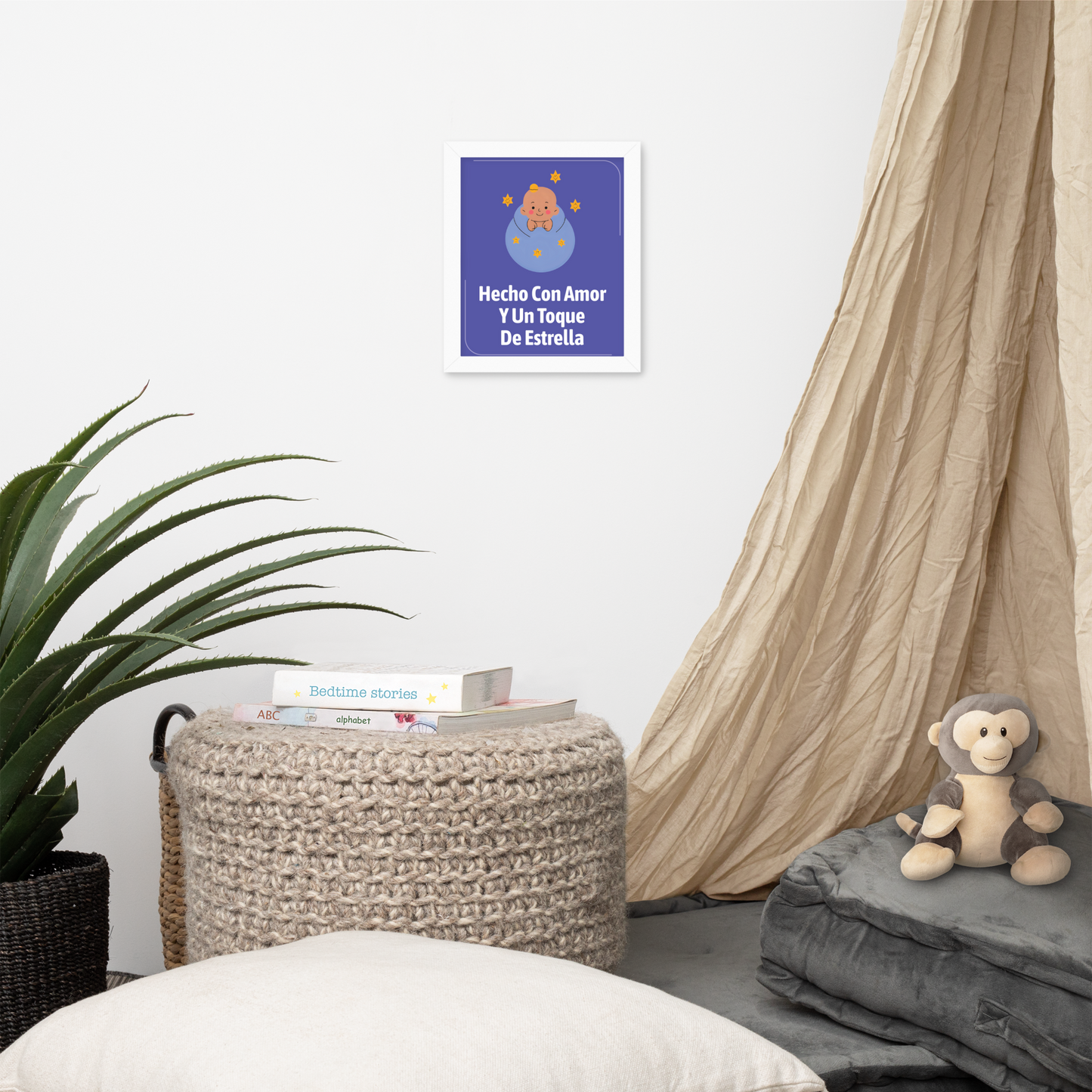 Cuadro Infantil Enmarcado – Hecho con amor y un poco de estrella – Decoración Dulce para Niños – Spanish Nursery Wall Art