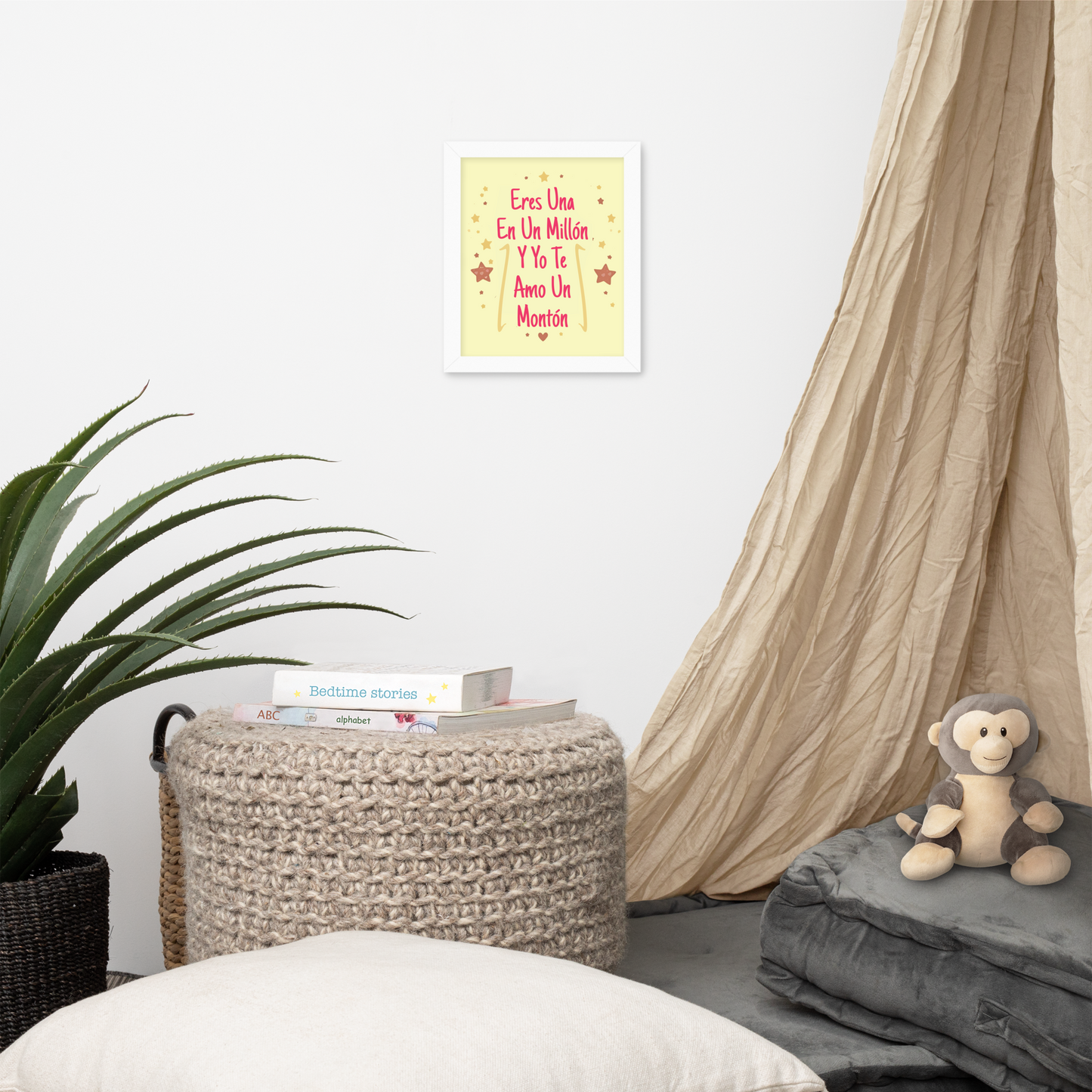Cuadro Infantil Enmarcado – Eres una en un millón y yo te amo demasiado – Arte Tierno para Niñas – Spanish Nursery Wall Print