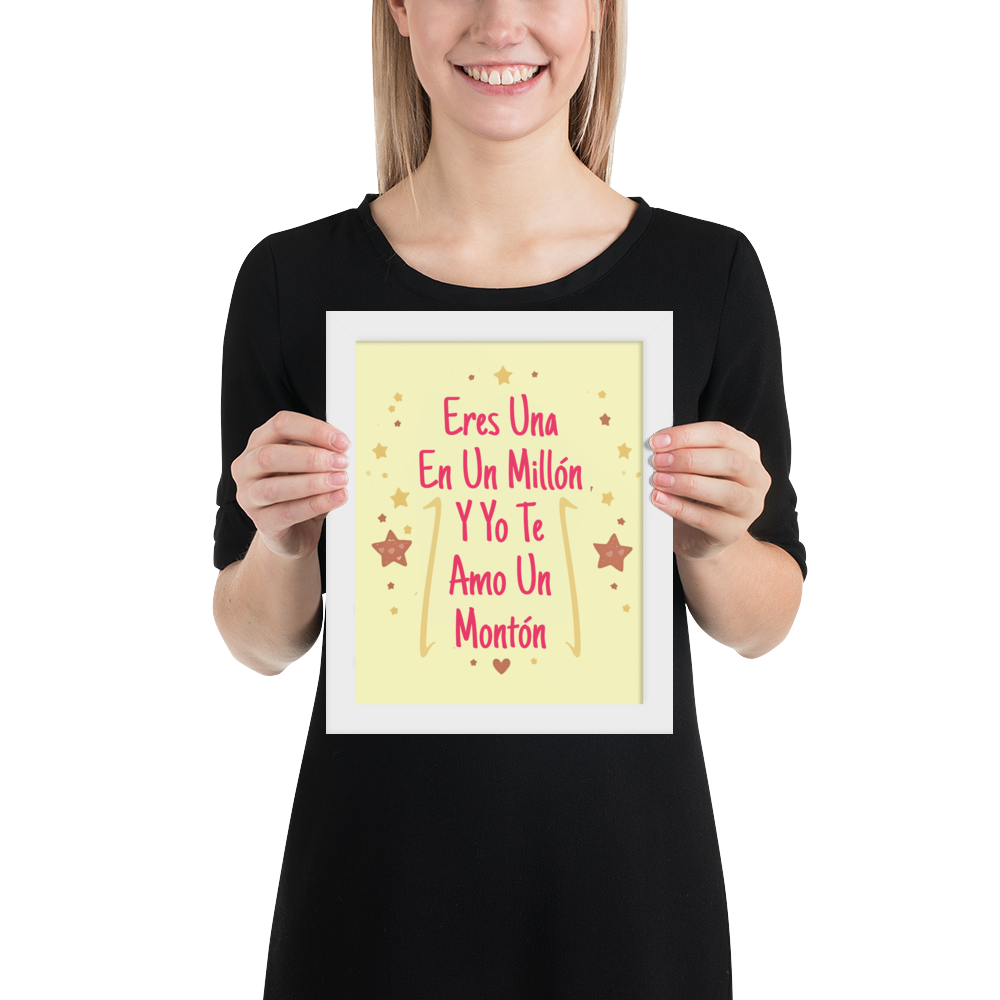 Cuadro Infantil Enmarcado – Eres una en un millón y yo te amo demasiado – Arte Tierno para Niñas – Spanish Nursery Wall Print