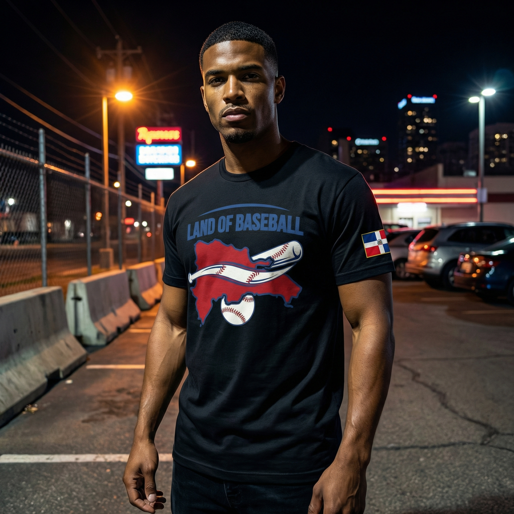 Land of Baseball T-Shirt | Dominican Map – Filled in Red & Blue