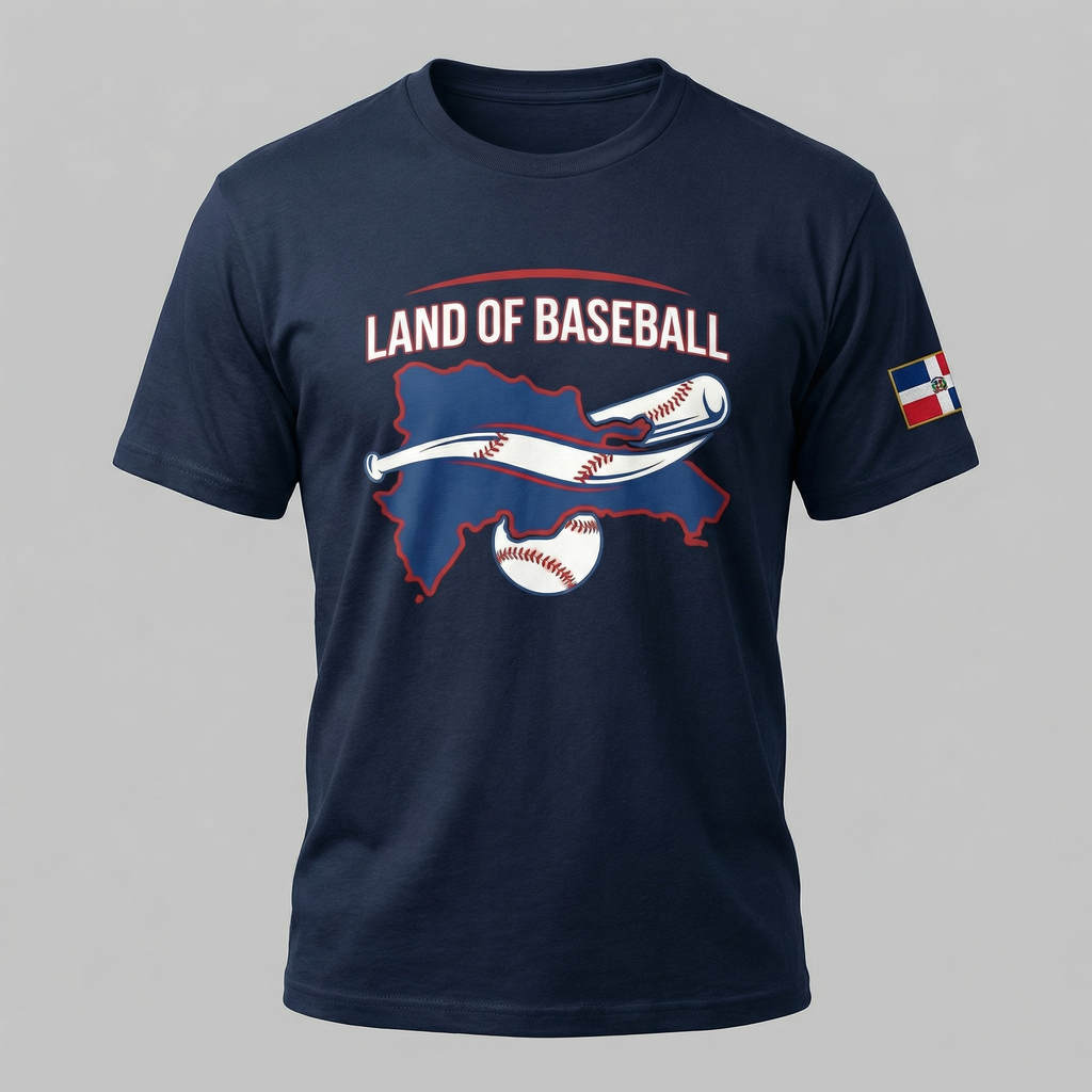 Land of Baseball T-Shirt | Dominican Map –Filled in  Blue & White