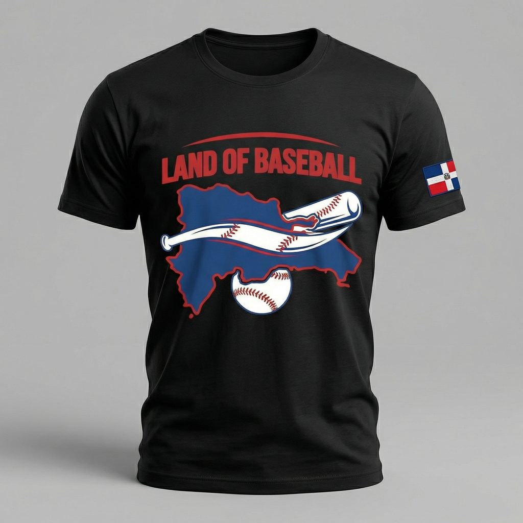Land of Baseball T-Shirt | Dominican Map – Filled in Blue & Red