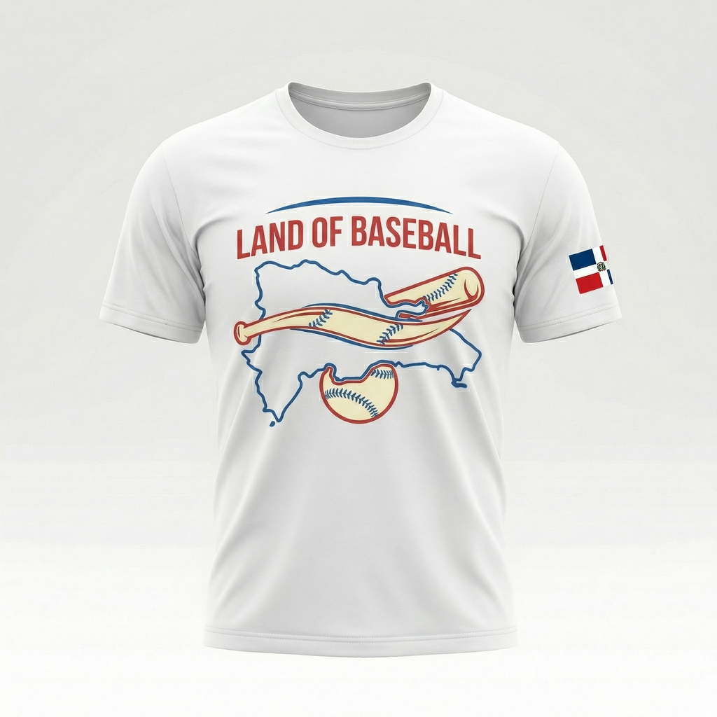 Land of Baseball T-Shirt | Dominican Map – Blue & Red