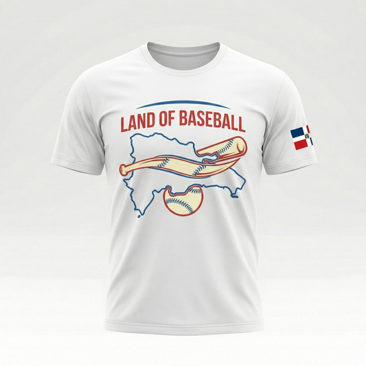 Land of Baseball T-Shirt | Dominican Map – Blue & Red