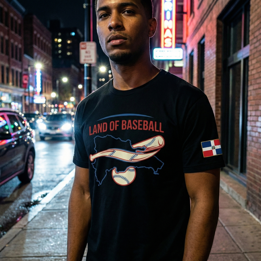 Land of Baseball T-Shirt | Dominican Map – Blue & Red