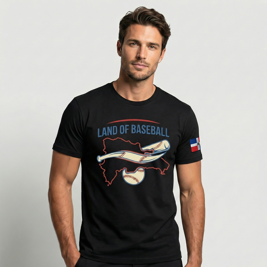 Land of Baseball T-Shirt | Dominican Map –Red & Blue