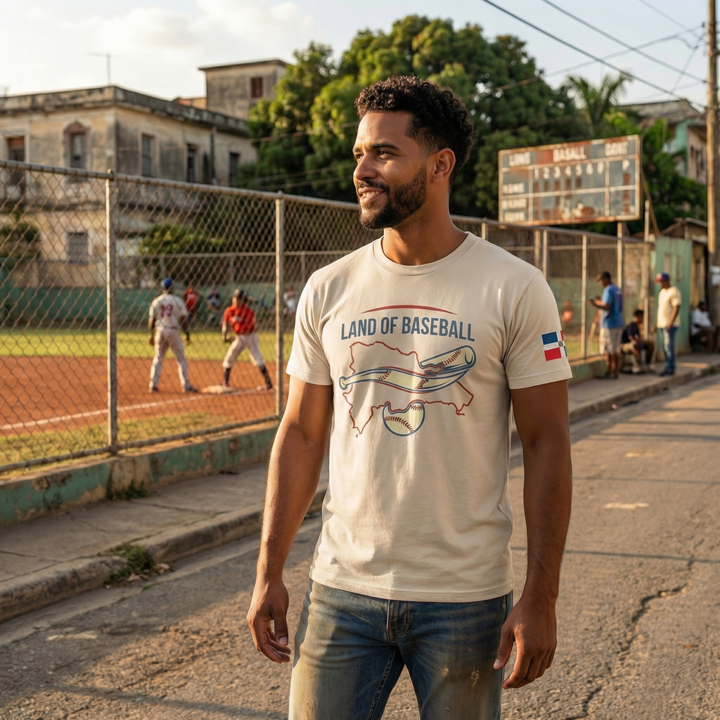 Land of Baseball T-Shirt | Dominican Map –Red & Blue