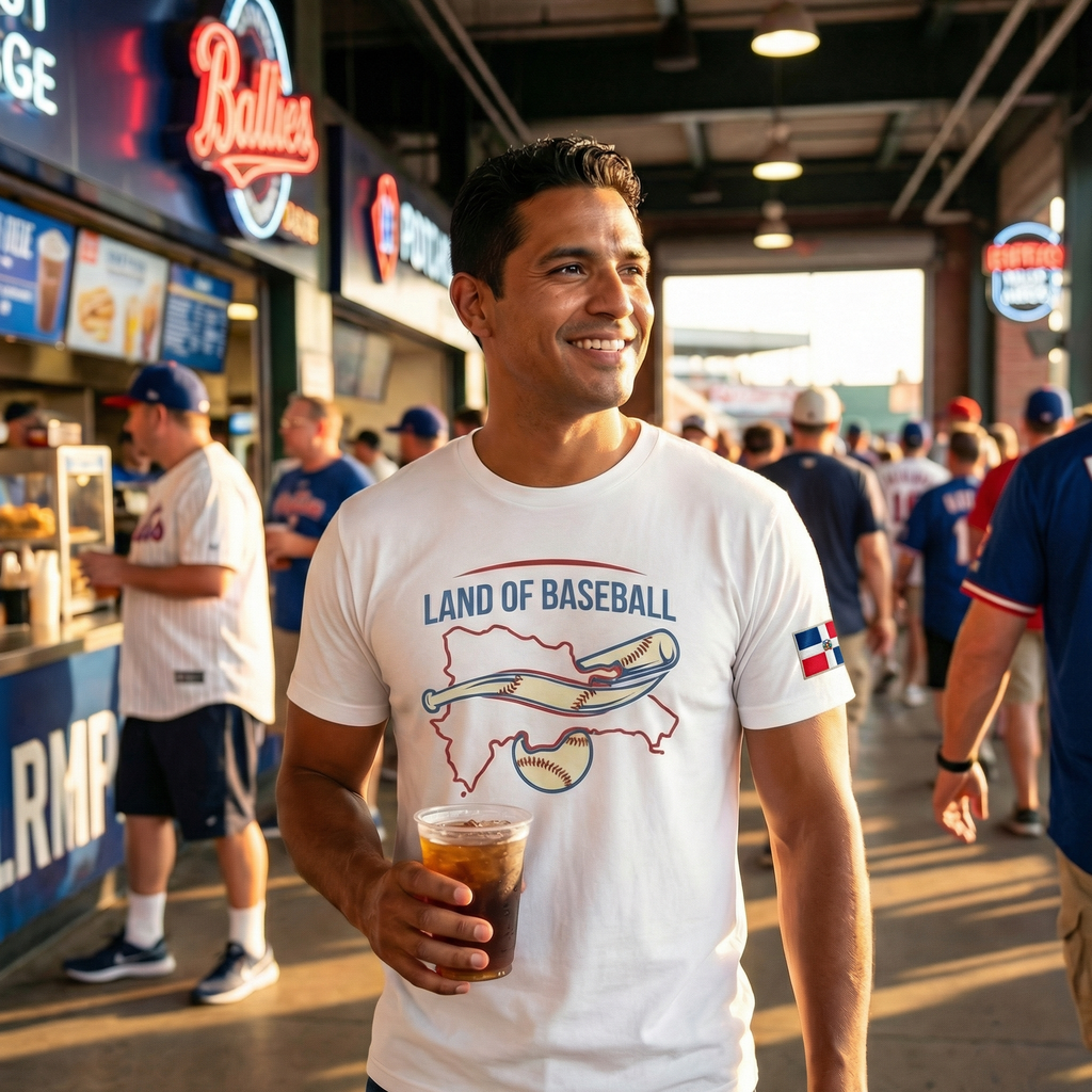 Land of Baseball T-Shirt | Dominican Map –Red & Blue