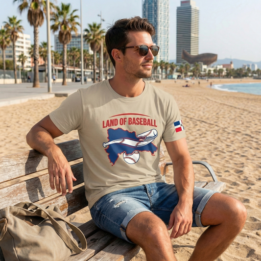 Land of Baseball T-Shirt | Dominican Map – Filled in Blue & Red