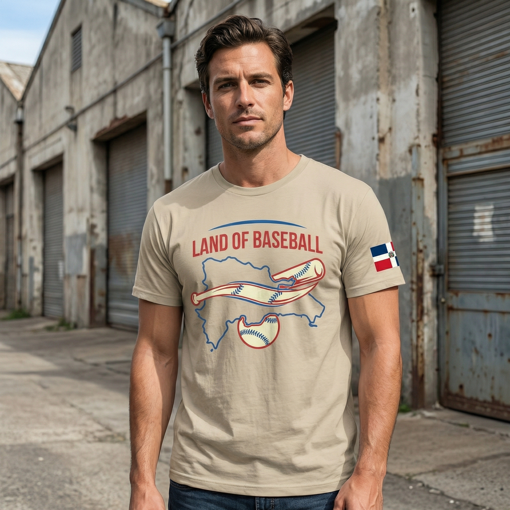 Land of Baseball T-Shirt | Dominican Map – Blue & Red