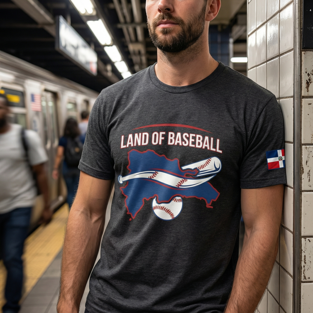 Land of Baseball T-Shirt | Dominican Map –Filled in  Blue & White