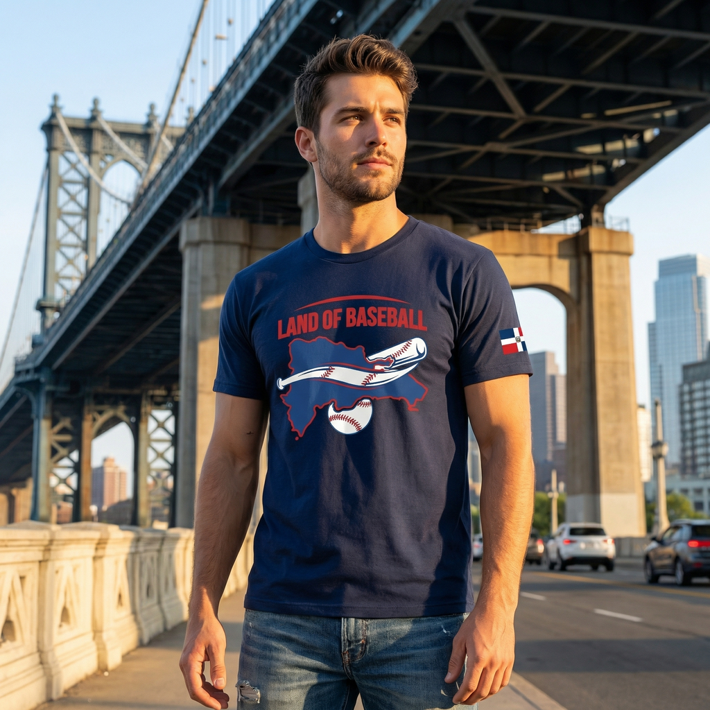Land of Baseball T-Shirt | Dominican Map – Filled in Blue & Red