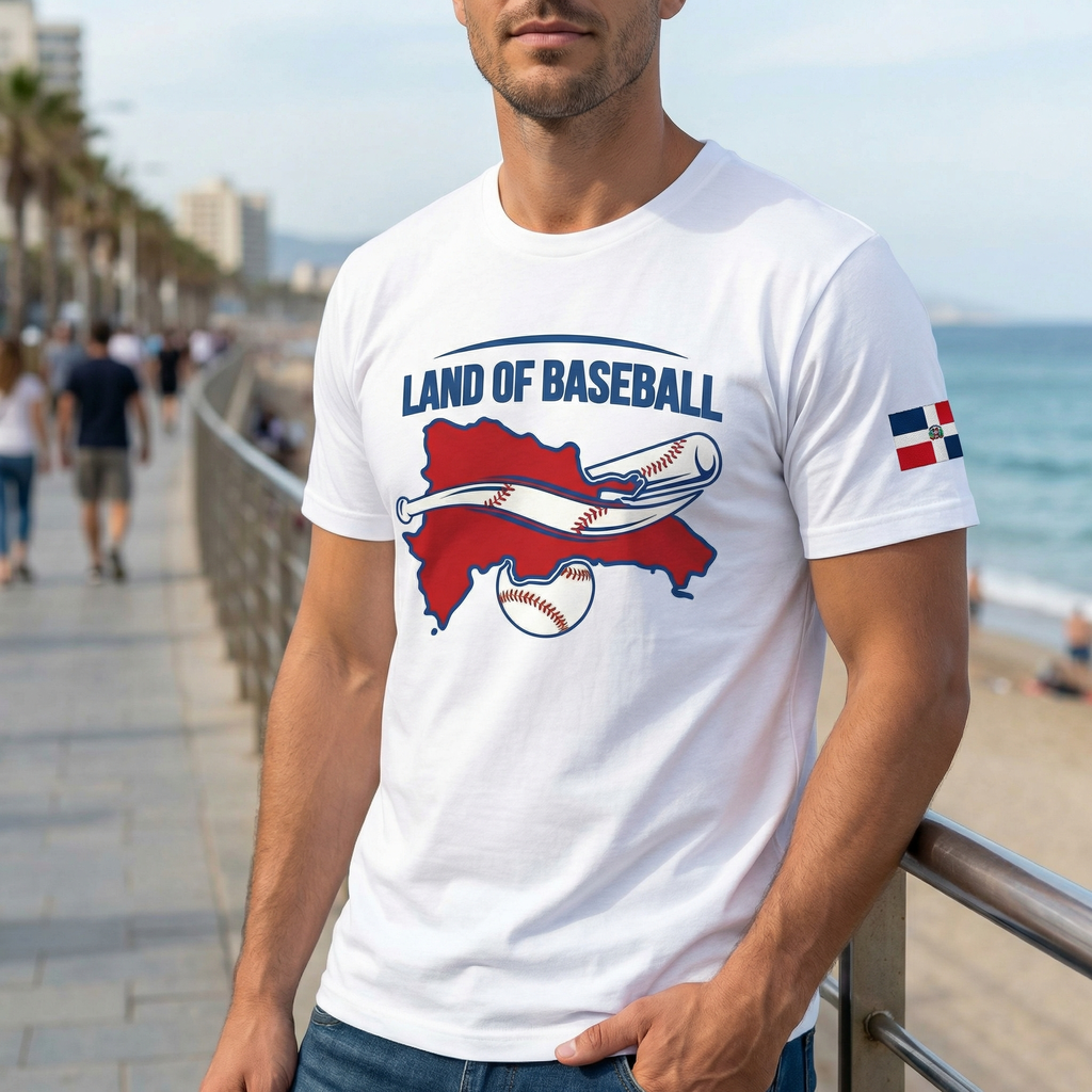Land of Baseball T-Shirt | Dominican Map – Filled in Red & Blue