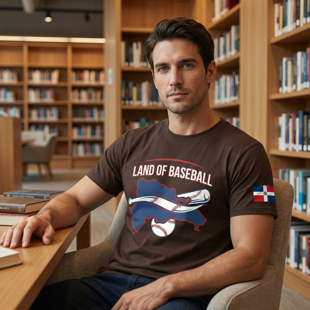 Land of Baseball T-Shirt | Dominican Map –Filled in  Blue & White