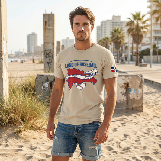 Land of Baseball T-Shirt | Dominican Map –Filled in  Red & White