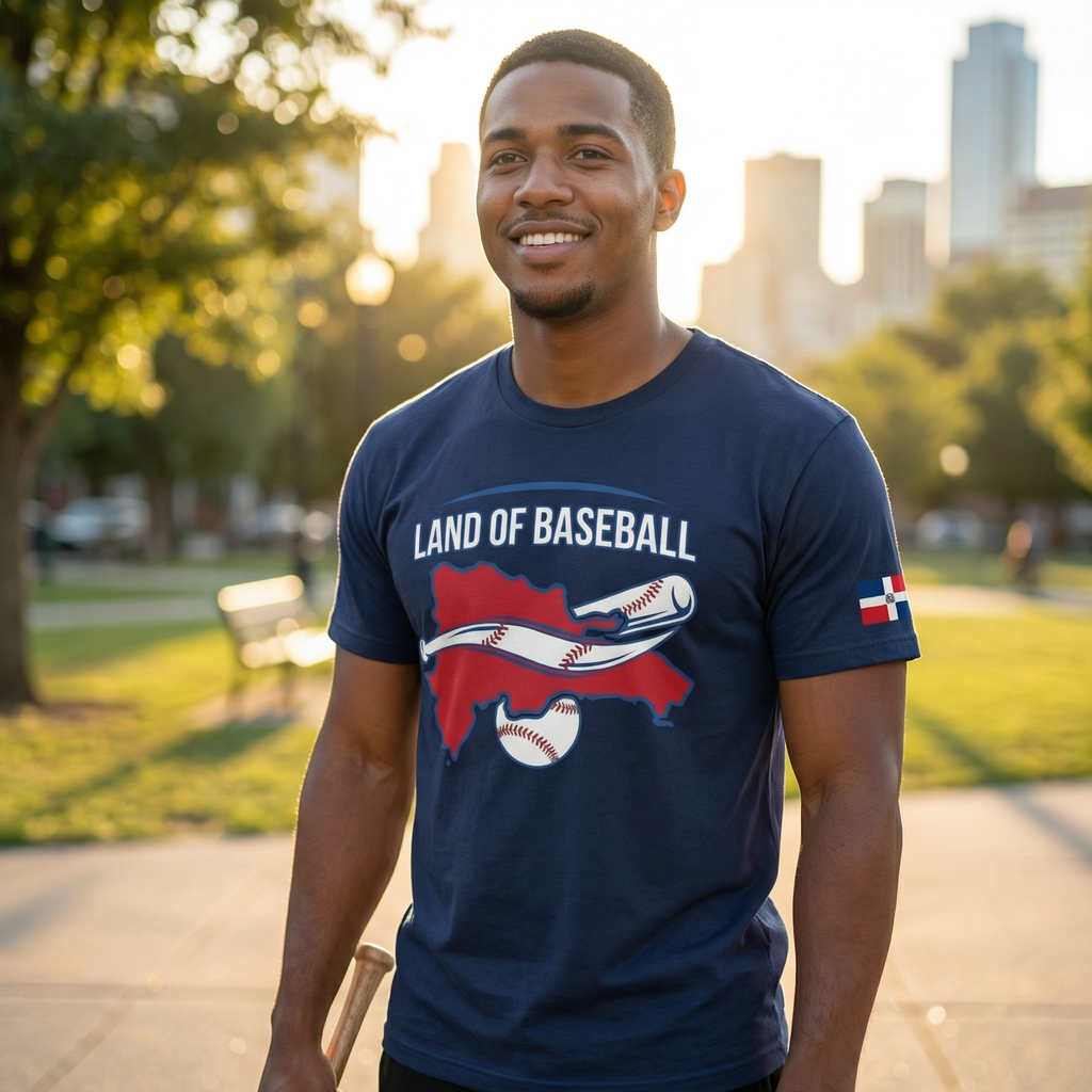 Land of Baseball T-Shirt | Dominican Map –Filled in  Red & White
