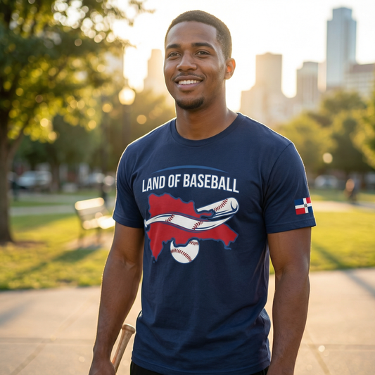 Land of Baseball T-Shirt | Dominican Map –Filled in  Red & White