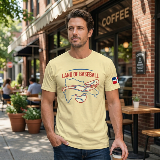 Land of Baseball T-Shirt | Dominican Map – Blue & Red
