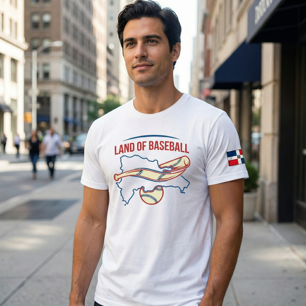 Land of Baseball T-Shirt | Dominican Map – Blue & Red