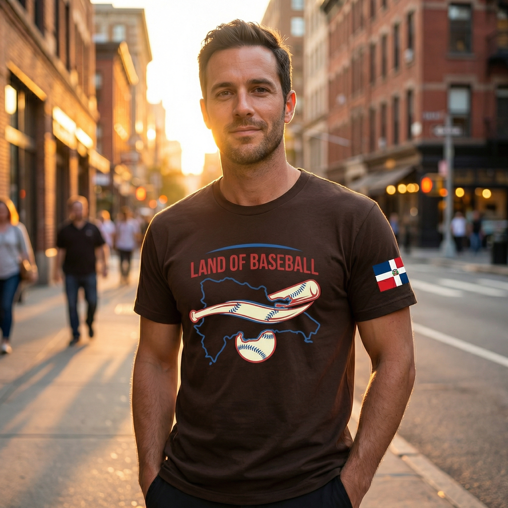 Land of Baseball T-Shirt | Dominican Map – Blue & Red