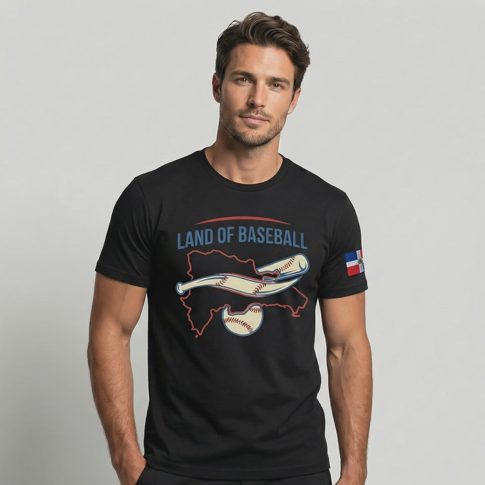 Land of Baseball T-Shirt | Dominican Map –Red & Blue