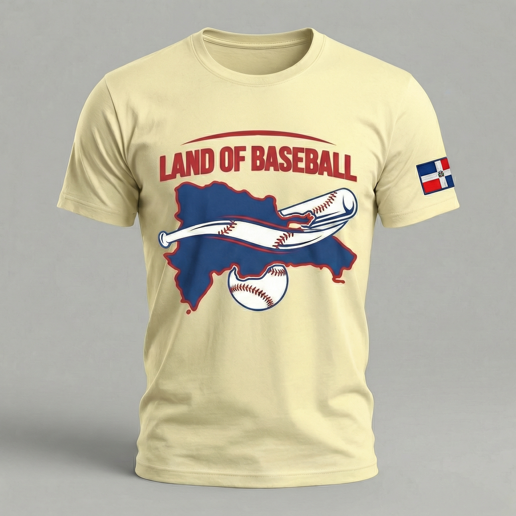 Land of Baseball T-Shirt | Dominican Map – Filled in Blue & Red