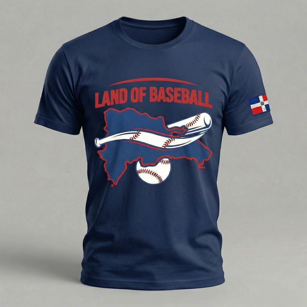 Land of Baseball T-Shirt | Dominican Map – Filled in Blue & Red