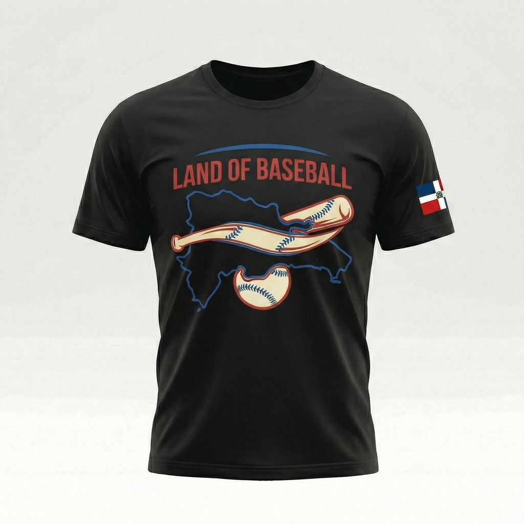 Land of Baseball T-Shirt | Dominican Map – Blue & Red