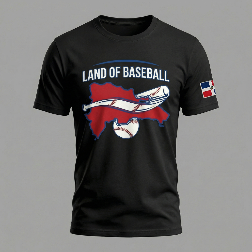 Land of Baseball T-Shirt | Dominican Map –Filled in  Red & White