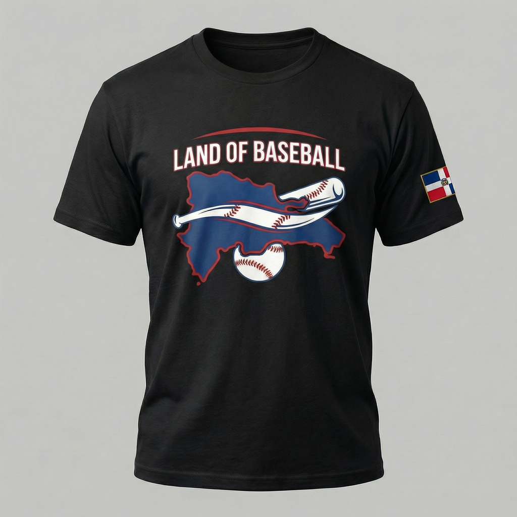 Land of Baseball T-Shirt | Dominican Map –Filled in  Blue & White