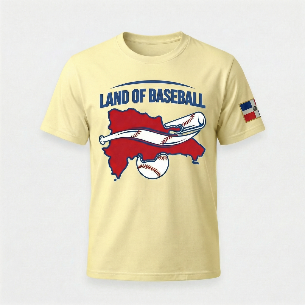 Land of Baseball T-Shirt | Dominican Map – Filled in Red & Blue