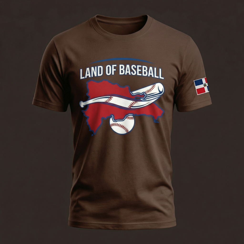 Land of Baseball T-Shirt | Dominican Map –Filled in  Red & White